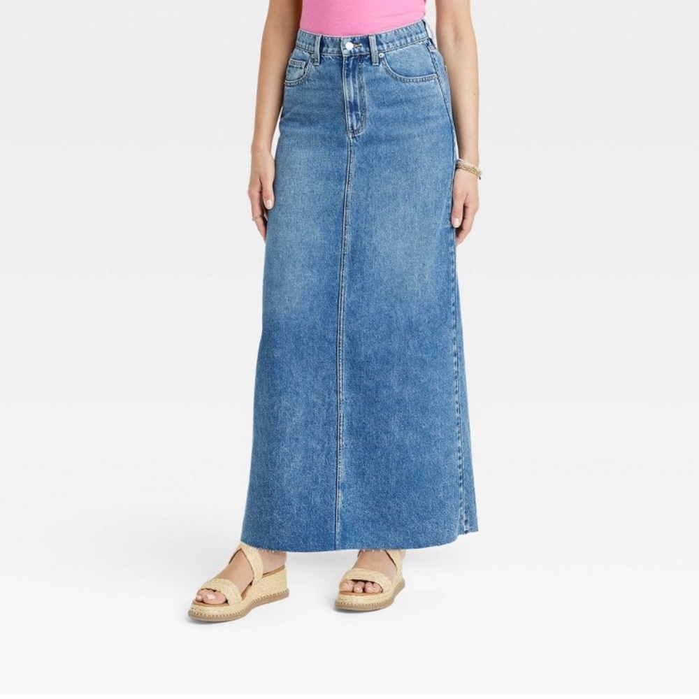 NWT Universal Thread High Waist Denim Maxi Skirt - Picture 2 of 7